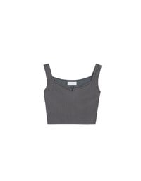 Front V Notch Ribbed Knit Wide Strap Cropped Bra Top