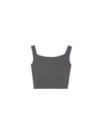Front V Notch Ribbed Knit Wide Strap Cropped Bra Top