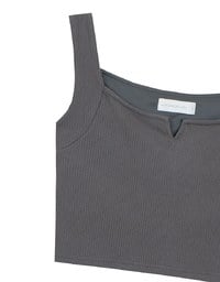 Front V Notch Ribbed Knit Wide Strap Cropped Bra Top