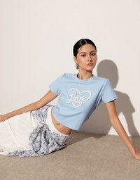 Love Heart Embroidered Lettering Mini Tee
