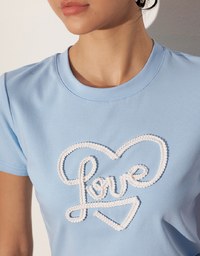 Love Heart Embroidered Lettering Mini Tee
