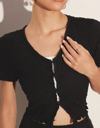 Crinkle Texture Cropped Top with Ruffle Hem