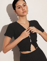 Crinkle Texture Cropped Top with Ruffle Hem