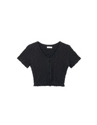 Crinkle Texture Cropped Top with Ruffle Hem
