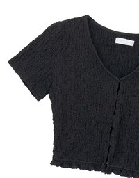 Crinkle Texture Cropped Top with Ruffle Hem
