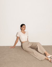 Crinkle Texture Cropped Top with Ruffle Hem