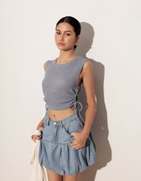 Waffle Knit Side Drawstring Tank Top
