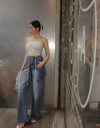紋理感平口抓皺上衣(附胸墊)