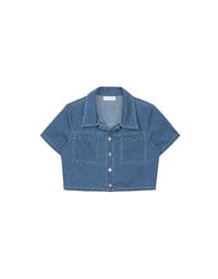 Casual Collared Cropped Jeans Denim Shirt Jacket with Front Flap Pockets