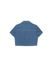 Casual Collared Cropped Jeans Denim Shirt Jacket with Front Flap Pockets