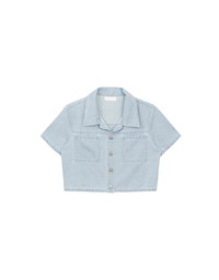 Casual Collared Cropped Jeans Denim Shirt Jacket with Front Flap Pockets