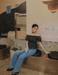 Off Shoulder Sheer Ruffle Chiffon Padded Top