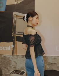 Off Shoulder Sheer Ruffle Chiffon Padded Top