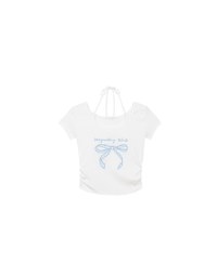 Gingham Bow Embroidery Ribbed Halter Tie Fitted Top