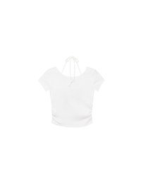 Gingham Bow Embroidery Ribbed Halter Tie Fitted Top