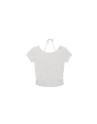 Gingham Bow Embroidery Ribbed Halter Tie Fitted Top
