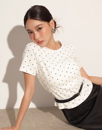 Classic Polka Dot Round Neck Fitted Knit Tee