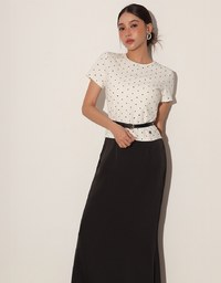 Classic Polka Dot Round Neck Fitted Knit Tee