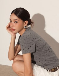 Classic Polka Dot Round Neck Fitted Knit Tee