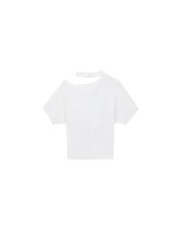 Mock Neck Asymmetric One Shoulder Knit Top with Detachable Pearl Neck Strap