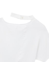 Mock Neck Asymmetric One Shoulder Knit Top with Detachable Pearl Neck Strap