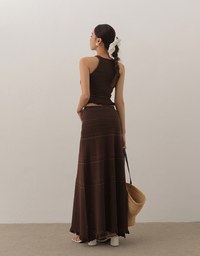 Argyle Textured Knit Flare Maxi Skirt