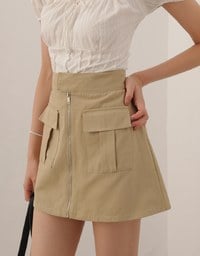 Front Zip Up A LineMini Skirt with Cargo Inspired Flap Pockets