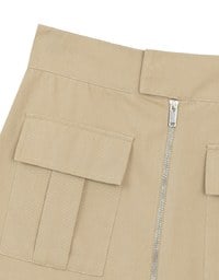 Front Zip Up A LineMini Skirt with Cargo Inspired Flap Pockets