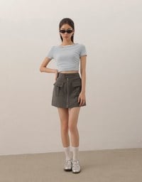 Front Zip Up A LineMini Skirt with Cargo Inspired Flap Pockets