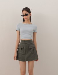 Front Zip Up A LineMini Skirt with Cargo Inspired Flap Pockets