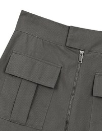 Front Zip Up A LineMini Skirt with Cargo Inspired Flap Pockets