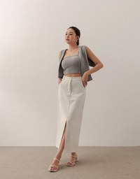 High Waist Jeans Denim Maxi Skirt with Front Slit Detail