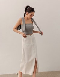 High Waist Jeans Denim Maxi Skirt with Front Slit Detail