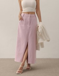High Waist Jeans Denim Maxi Skirt with Front Slit Detail