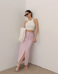 High Waist Jeans Denim Maxi Skirt with Front Slit Detail