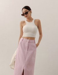 High Waist Jeans Denim Maxi Skirt with Front Slit Detail