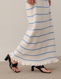 Striped Knit Maxi Skirt with Ruffled Hem