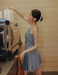 High Waist Pleated A Line Mini Skirt with Double Side Buckle