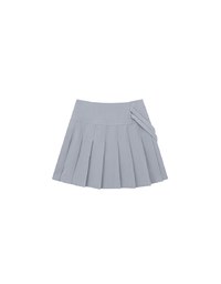 High Waist Pleated A Line Mini Skirt with Double Side Buckle