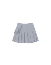 High Waist Pleated A Line Mini Skirt with Double Side Buckle