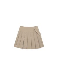 High Waist Pleated A Line Mini Skirt with Double Side Buckle