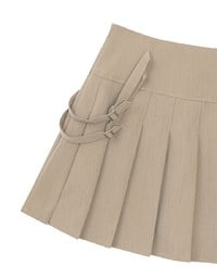 High Waist Pleated A Line Mini Skirt with Double Side Buckle