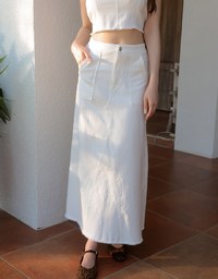 Raw Hem High Waist Front Pocket A Line Cargo Maxi Skirt
