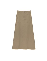 Raw Hem High Waist Front Pocket A Line Cargo Maxi Skirt