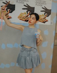 Washed Jeans Denim Gathered Bubble Mini Skirt