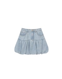 Washed Jeans Denim Gathered Bubble Mini Skirt