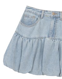Washed Jeans Denim Gathered Bubble Mini Skirt