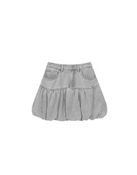 Washed Jeans Denim Gathered Bubble Mini Skirt