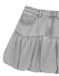 Washed Jeans Denim Gathered Bubble Mini Skirt