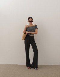 Minimal High Waist Flare Pants with Front Side Slit Detail